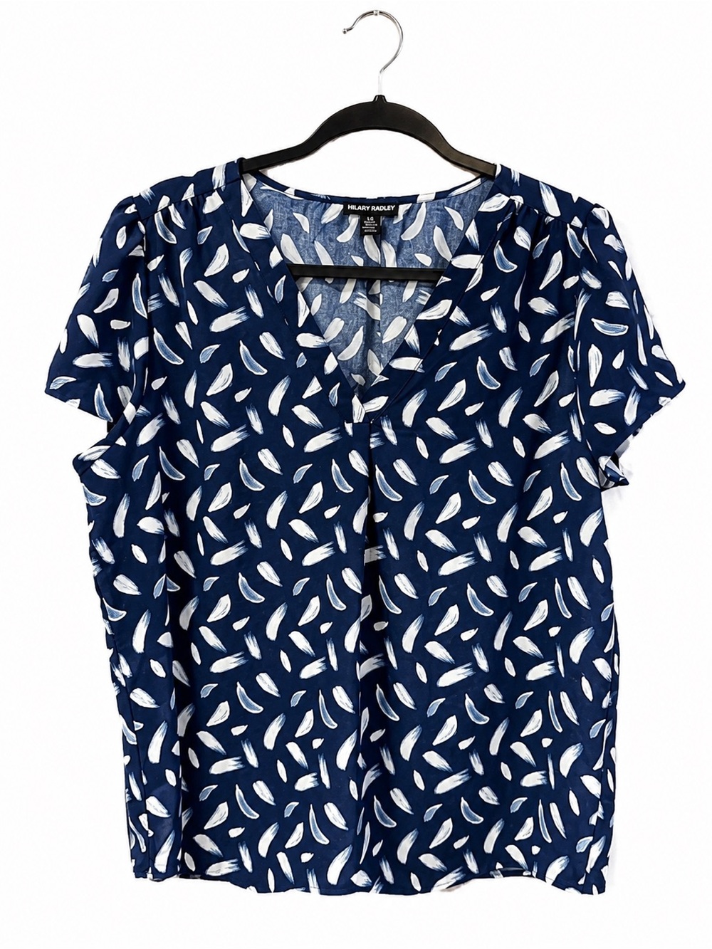 Hilary Radley lightweight blouse blue V neck office careerwear casual modest L